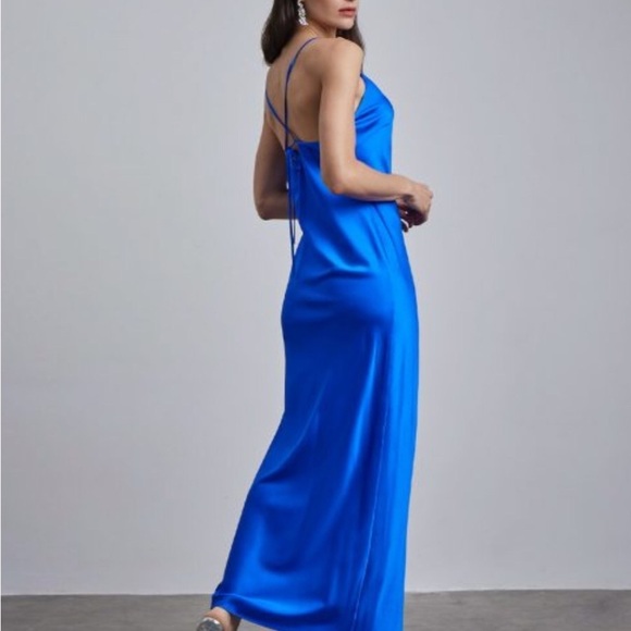 Silk Maison Sapphire ALT  To ASO Elena  VD Spaghetti strap Silk Maxi Dress Med - Picture 3 of 14